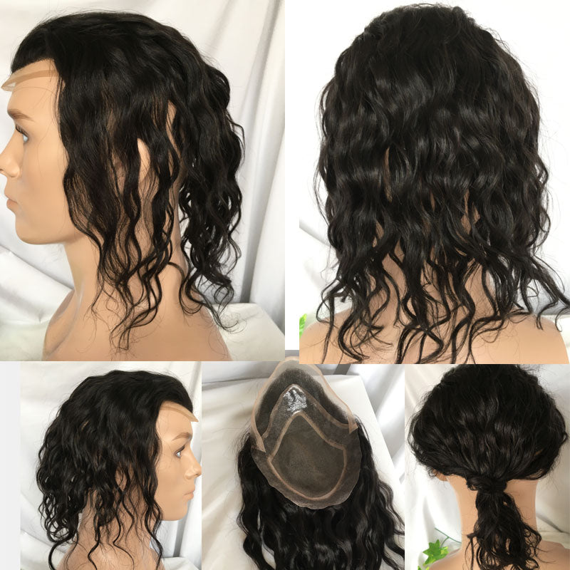 Human Hair Toupee For Long Hair Natural Wavy Curly 12inch Hair 8*10