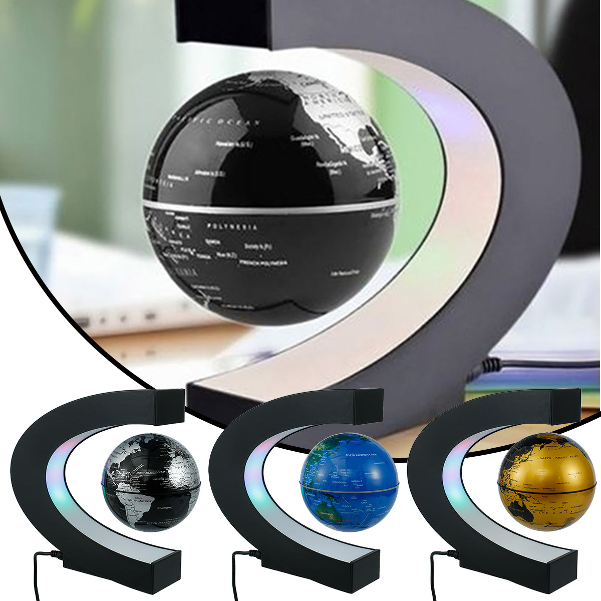 Feel good Levitating Lamp Magnetic Levitation Globe LED World Map Rotating Globe Lights Bedside Lights Home Novelty Floating Lamp Gifts