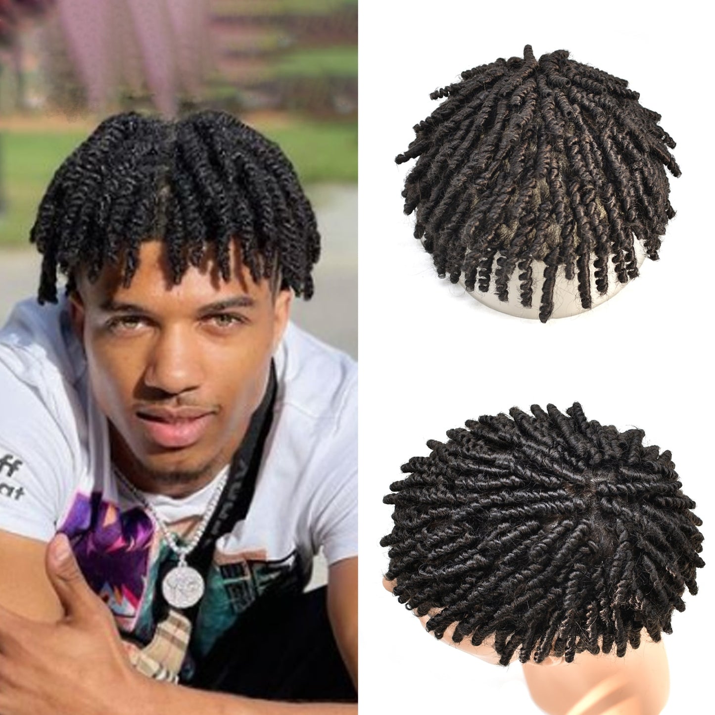 Brazilian Men Twist Remy Human Hair Crochet Braids Full PU Afro Toupee Replacement System Kinky Curly