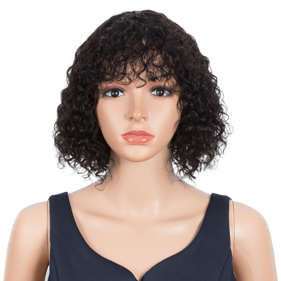 Brazilian Human Hair Non Lace Highlight Jerry Curly Short Bob Wigs With Bangs Colored  Deep Curly Wig