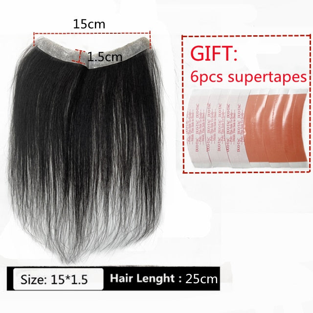 Frontal Hairpiece Extension Hairline Loss Straight Natural Brazilian Black Human Hair Tape in Toupee Replacement System