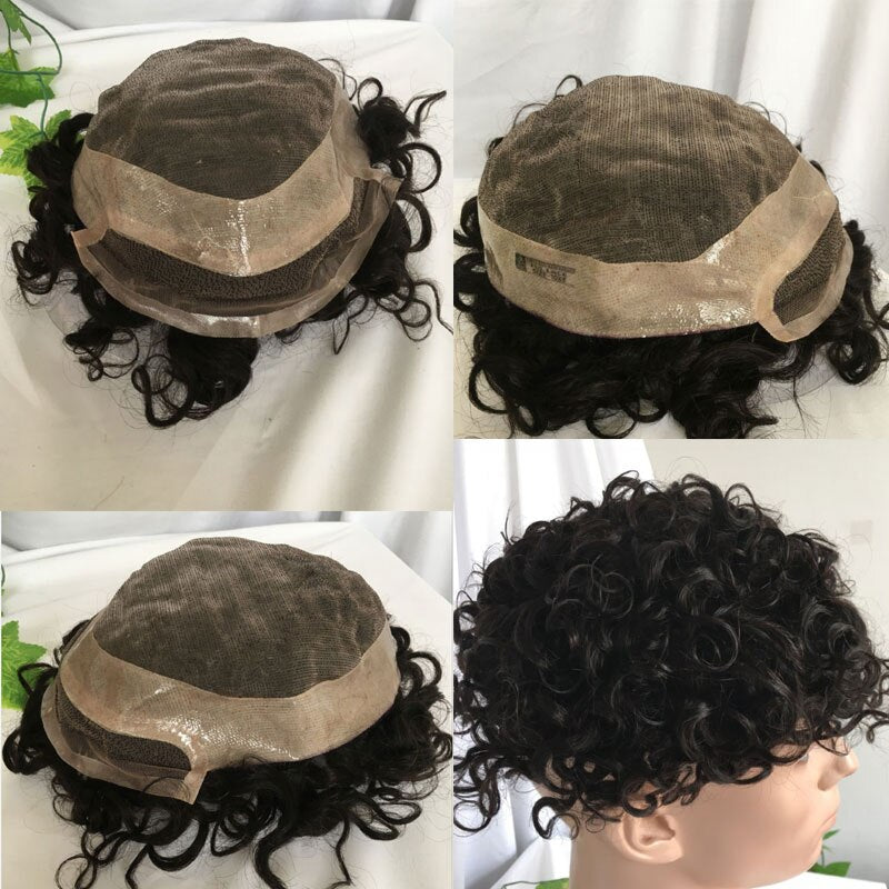 100%Human Hair Toupee For Men HairPieces Men Wigs Curly Hair Lace Frontal Mono Lace Top 8*10 20MM Man Hair Toupee Natural Black