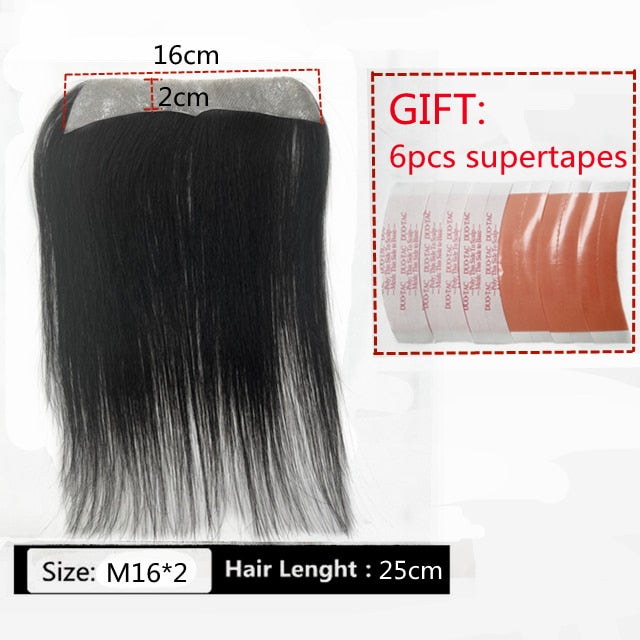 Frontal Hairpiece Extension Hairline Loss Straight Natural Brazilian Black Human Hair Tape in Toupee Replacement System