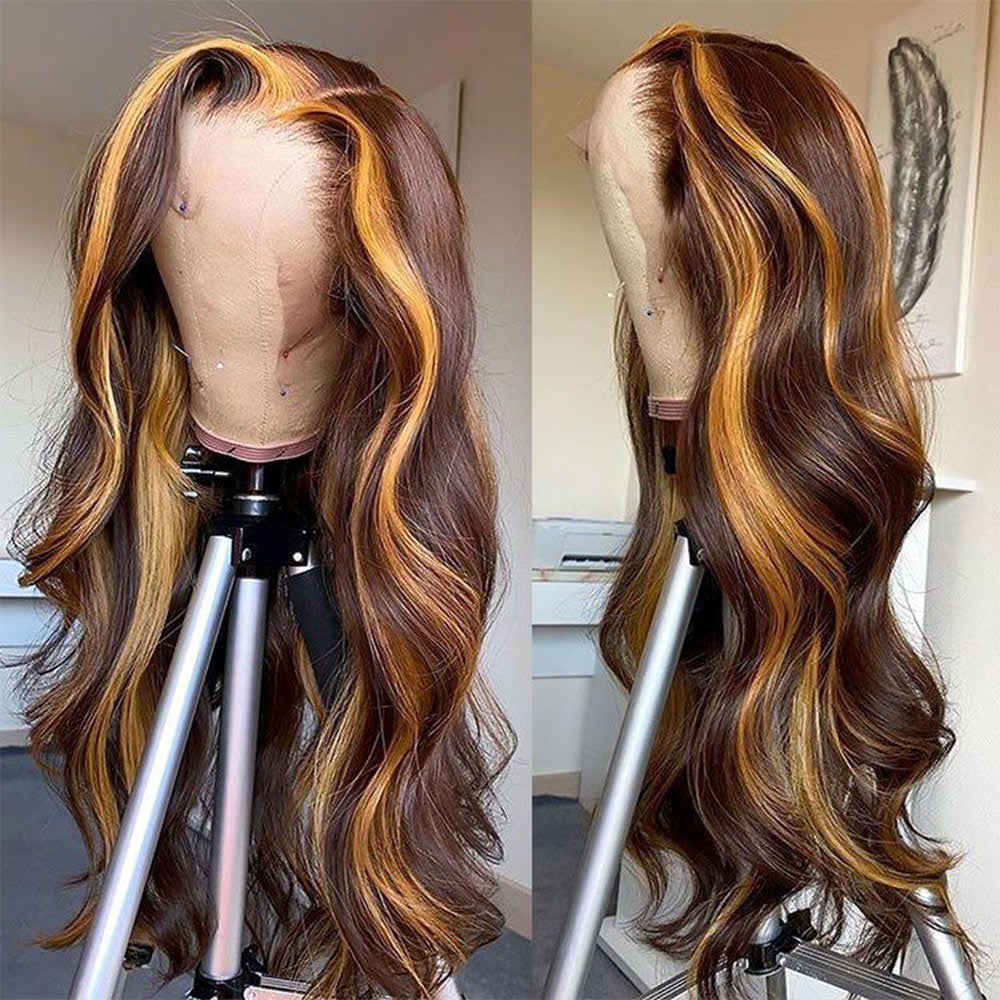 Highlight Brazilian Human Hair 30 Inch 40 Inch 13x4 Body Wave Honey Blonde Lace Frontal Wigs