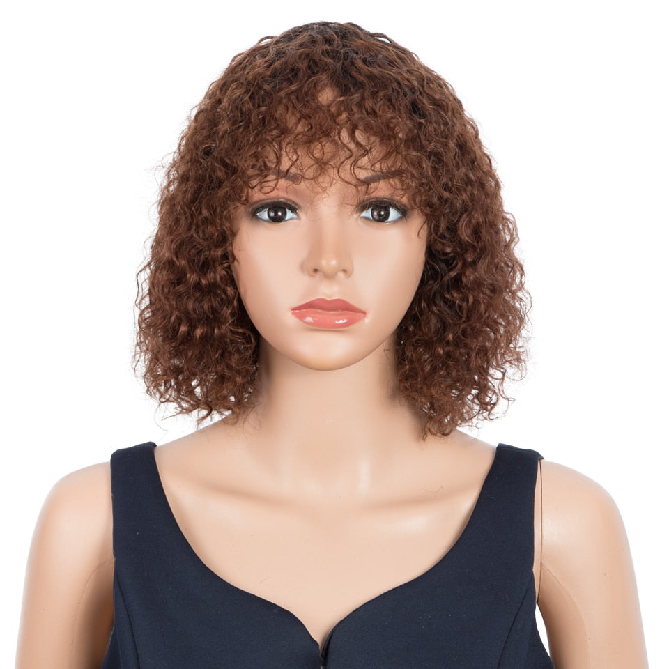 Brazilian Human Hair Non Lace Highlight Jerry Curly Short Bob Wigs With Bangs Colored  Deep Curly Wig