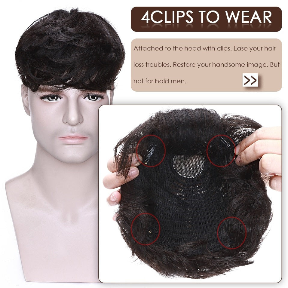 Human Hair Toppers Men Toupee 16x19cm Replacement System Capillary Prothesis Male Hair Wig Clip In 35g