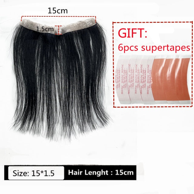 Frontal Hairpiece Extension Hairline Loss Straight Natural Brazilian Black Human Hair Tape in Toupee Replacement System