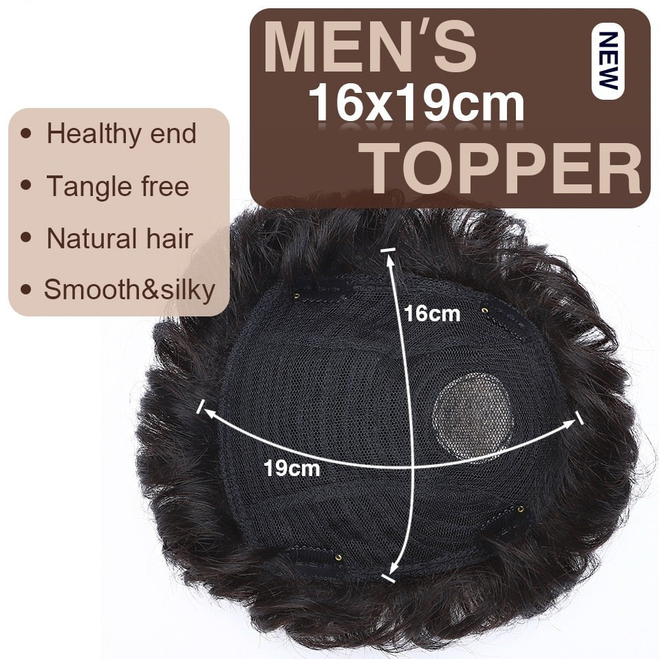 Human Hair Toppers Men Toupee 16x19cm Replacement System Capillary Prothesis Male Hair Wig Clip In 35g