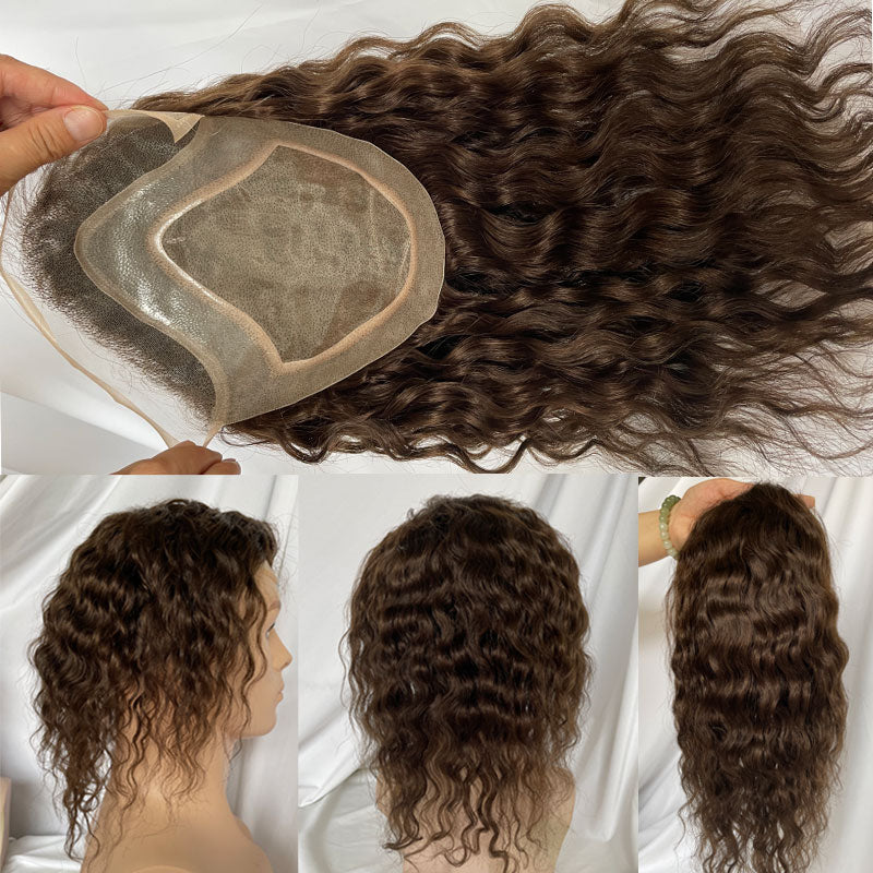 Human Hair Toupee For Long Hair Natural Wavy Curly 12inch Hair 8*10