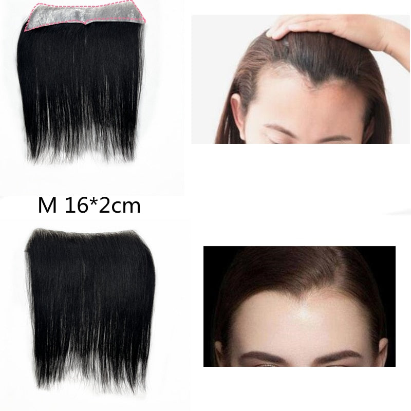 Frontal Hairpiece Extension Hairline Loss Straight Natural Brazilian Black Human Hair Tape in Toupee Replacement System