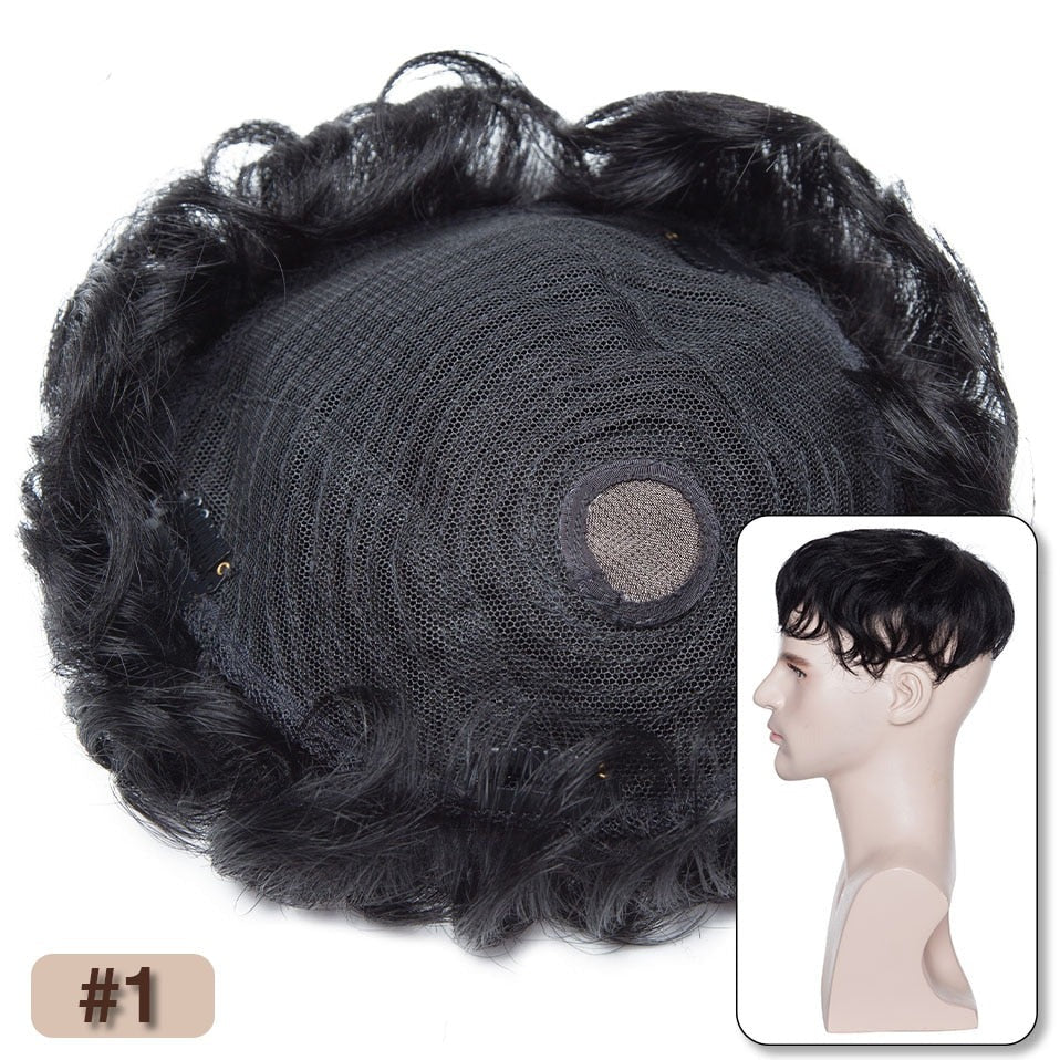 Human Hair Toppers Men Toupee 16x19cm Replacement System Capillary Prothesis Male Hair Wig Clip In 35g