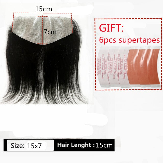 Frontal Hairpiece Extension Hairline Loss Straight Natural Brazilian Black Human Hair Tape in Toupee Replacement System