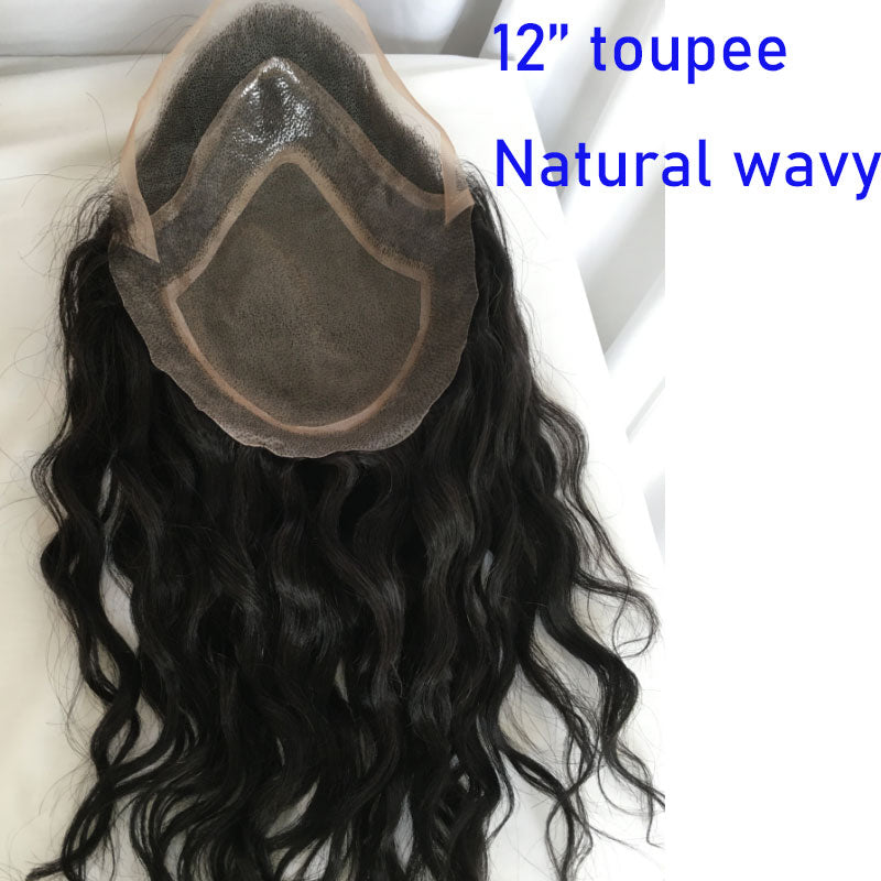 Human Hair Toupee For Long Hair Natural Wavy Curly 12inch Hair 8*10