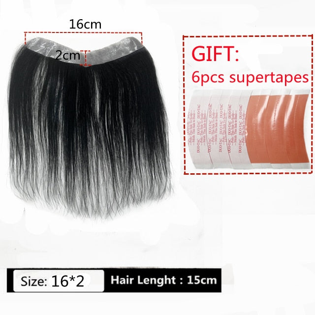 Frontal Hairpiece Extension Hairline Loss Straight Natural Brazilian Black Human Hair Tape in Toupee Replacement System