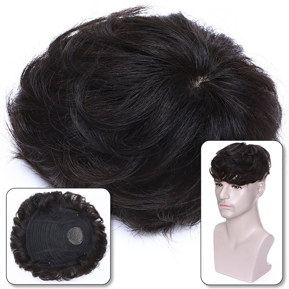 Human Hair Toppers Men Toupee 16x19cm Replacement System Capillary Prothesis Male Hair Wig Clip In 35g