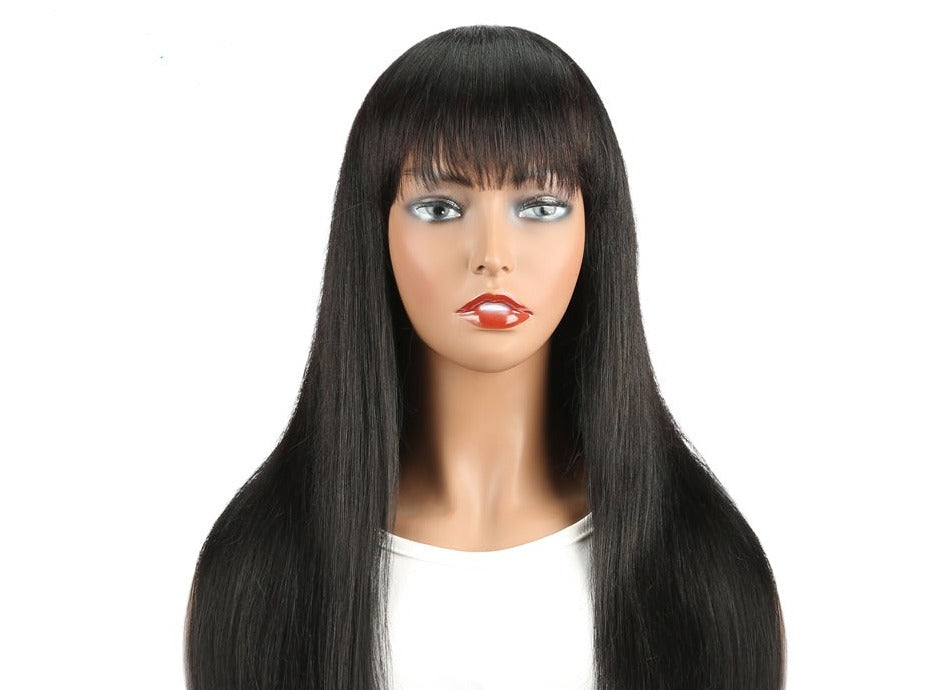 Bang Fringe Brazilian Straight Natural Black Straight Human Hair Fake Scalp 16-24Inch