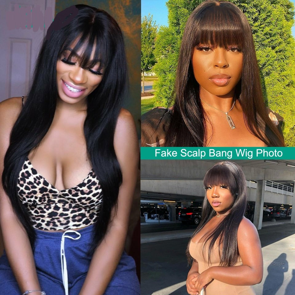 Bang Fringe Brazilian Straight Natural Black Straight Human Hair Fake Scalp 16-24Inch