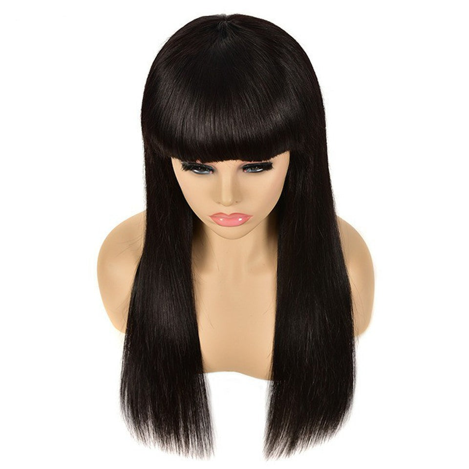 Bang Fringe Brazilian Straight Natural Black Straight Human Hair Fake Scalp 16-24Inch