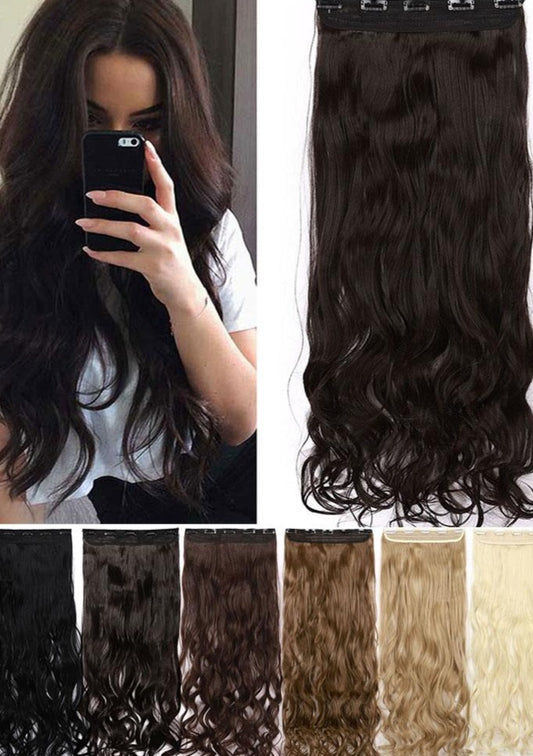 Long wavy 5 clip in one piece synthetic natural hair extensions