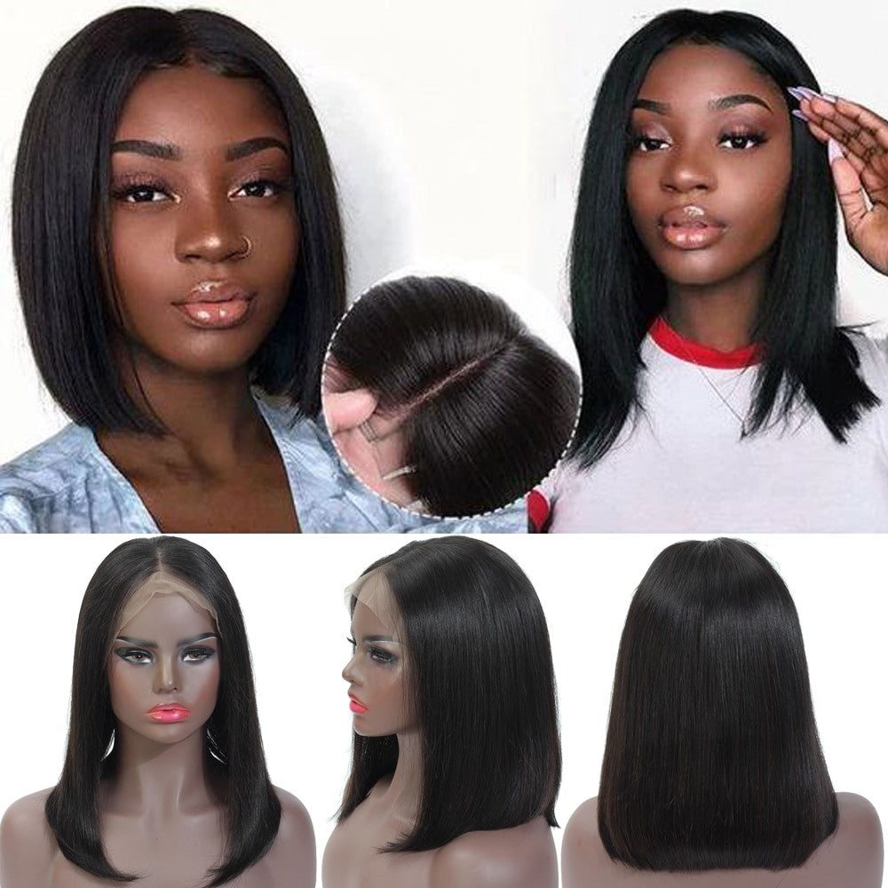 Bob Lace 150 Remy Human Hair 13x4 Straight Lace Front Wig Pre Plucked Closure Wig