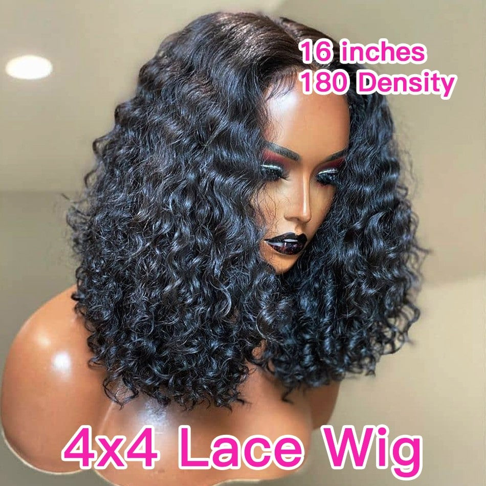 Jerry Curly 13x4 Lace Front Wig Short Bob Frontal Human Hair Wigs Deep Wave Brazilian Remy Pre Plucked 4x4 Closure 180% Density