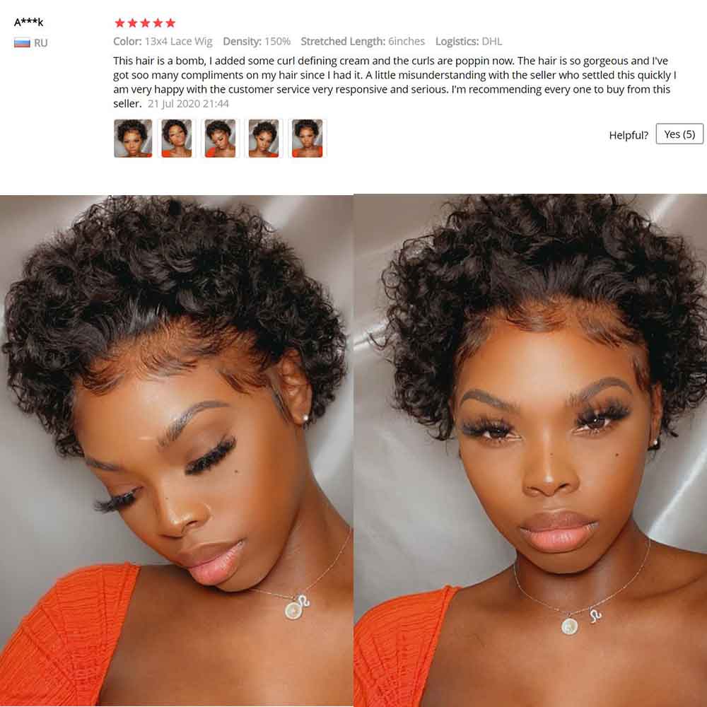 100% Human Hair Pixie Cut Short Curly Bob Lace Front 6x6 5x5 Lace Closure Wig Medium Brown