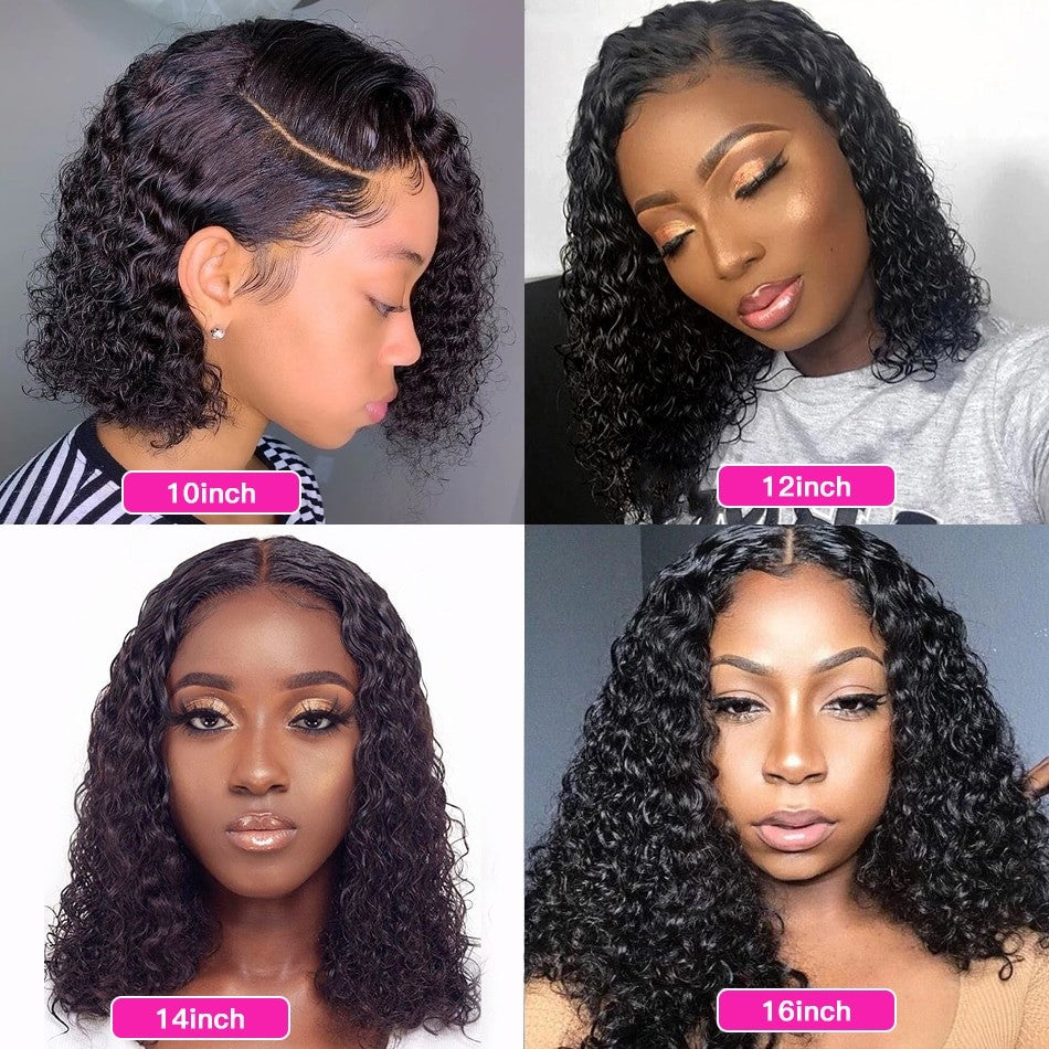 Jerry Curly 13x4 Lace Front Wig Short Bob Frontal Human Hair Wigs Deep Wave Brazilian Remy Pre Plucked 4x4 Closure 180% Density