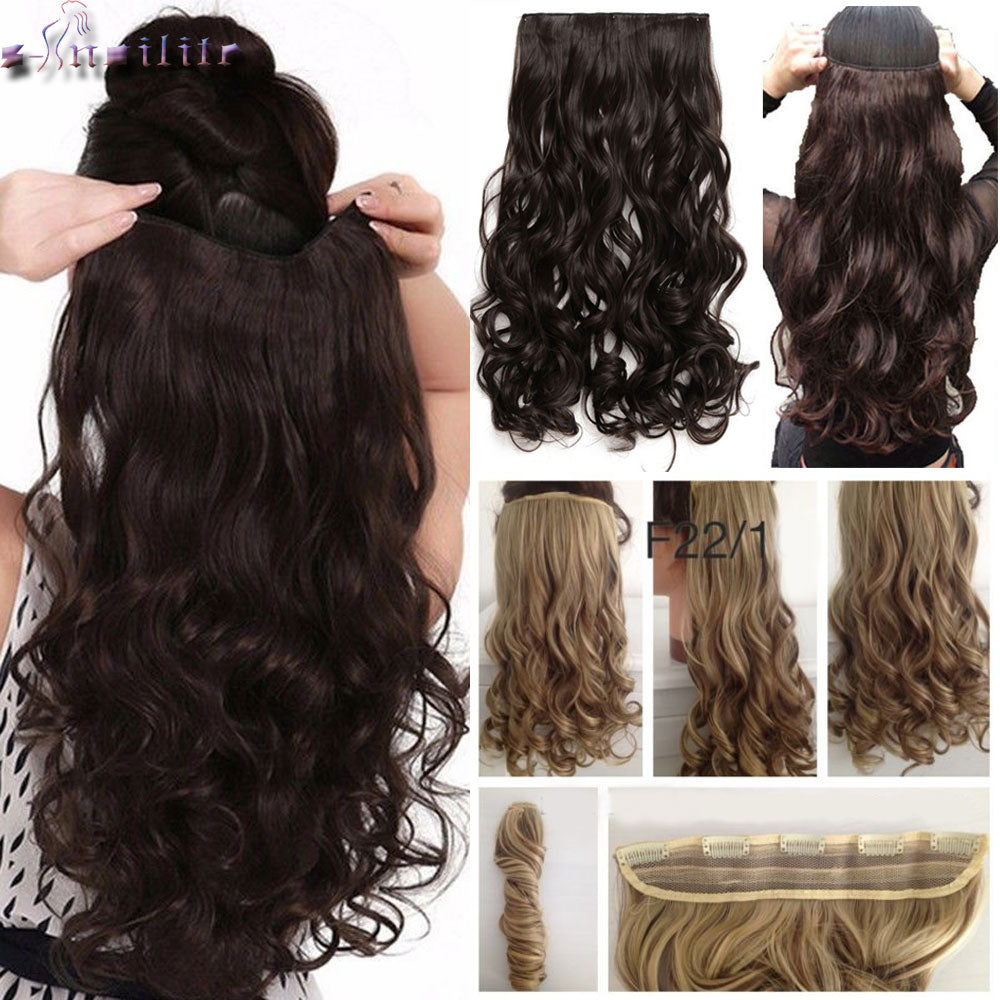 Long wavy 5 clip in one piece synthetic natural hair extensions