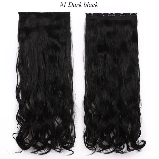 Long wavy 5 clip in one piece synthetic natural hair extensions