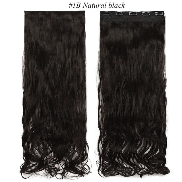 Long wavy 5 clip in one piece synthetic natural hair extensions