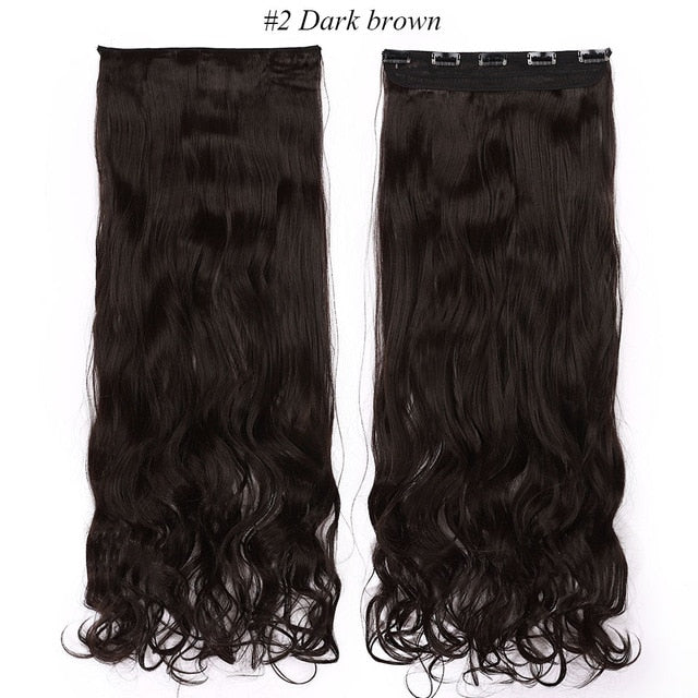 Long wavy 5 clip in one piece synthetic natural hair extensions