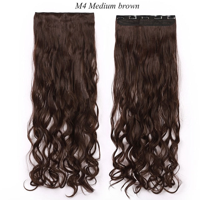 Long wavy 5 clip in one piece synthetic natural hair extensions