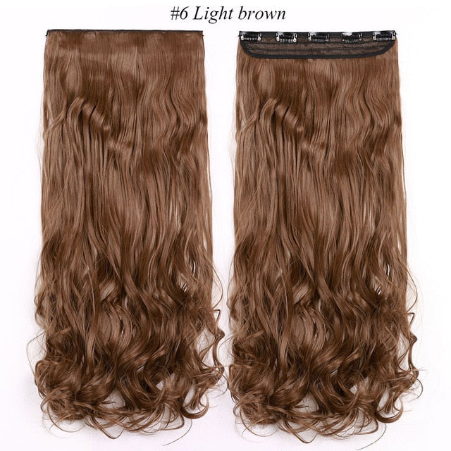 Long wavy 5 clip in one piece synthetic natural hair extensions