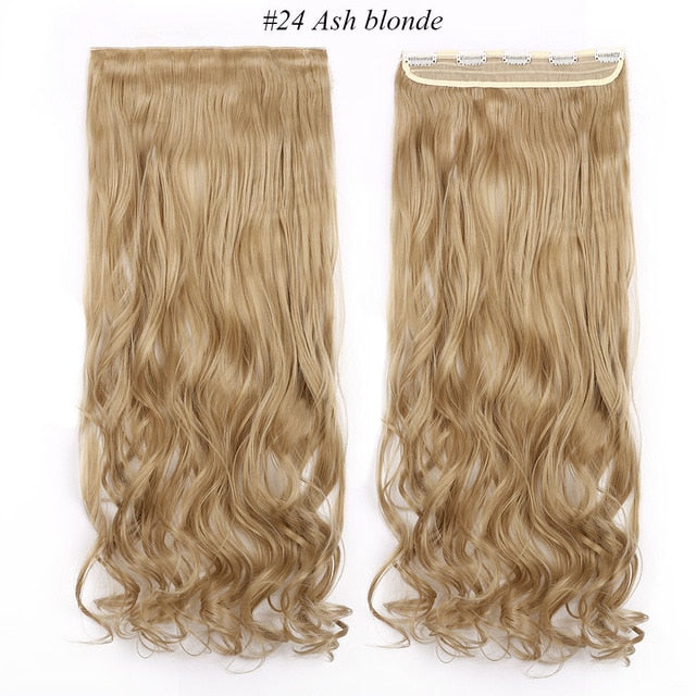 Long wavy 5 clip in one piece synthetic natural hair extensions