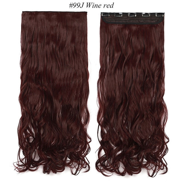 Long wavy 5 clip in one piece synthetic natural hair extensions