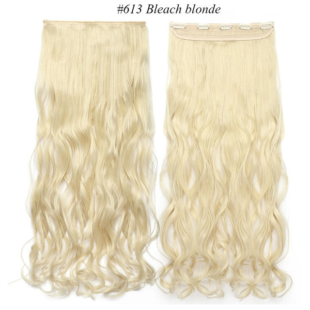 Long wavy 5 clip in one piece synthetic natural hair extensions