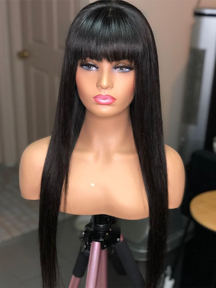 Glueless Brazilian Straight Human Hair Ready To Wear 100% Short & Long Bob Wigs With Bangs