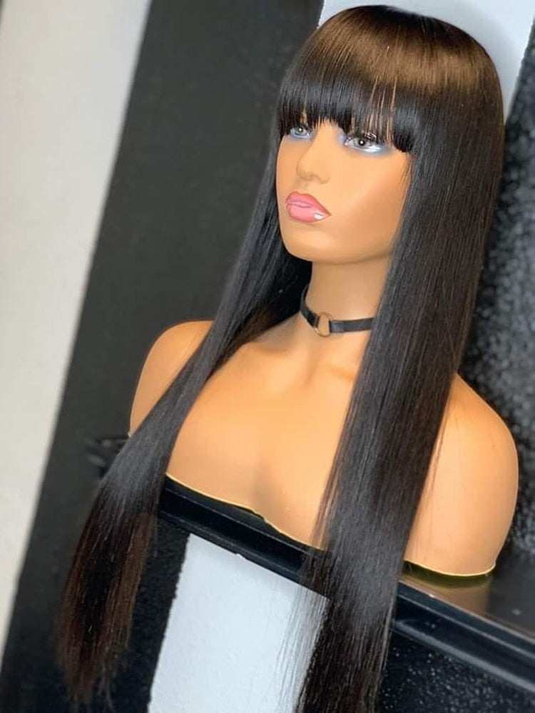 Glueless Brazilian Straight Human Hair Ready To Wear 100% Short & Long Bob Wigs With Bangs