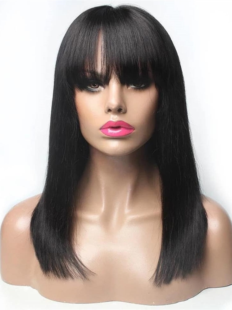 Glueless Brazilian Straight Human Hair Ready To Wear 100% Short & Long Bob Wigs With Bangs