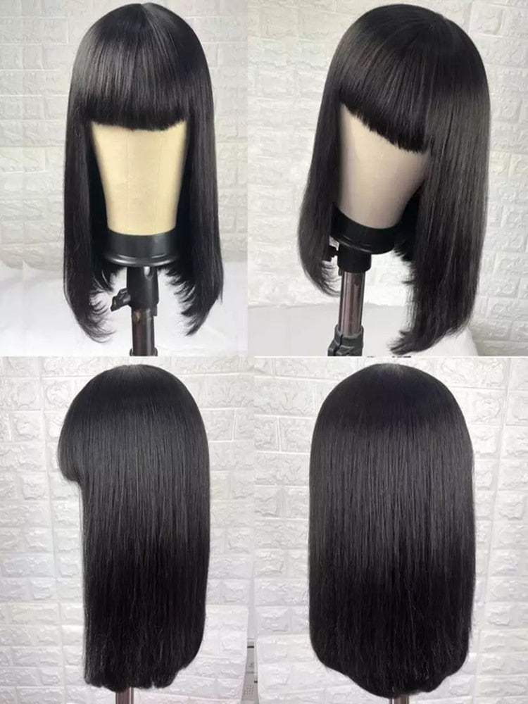 Glueless Brazilian Straight Human Hair Ready To Wear 100% Short & Long Bob Wigs With Bangs