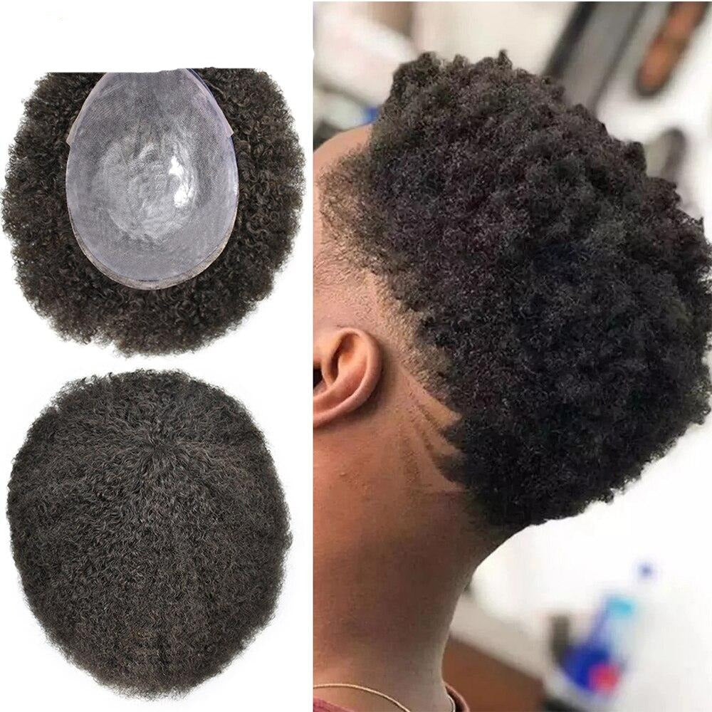 Afro Hair Natural Toupee Full PU Poly Skin Afro Wave Indian Remy Mens Hair Replacement Hairpiece