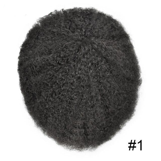 Afro Hair Natural Toupee Full PU Poly Skin Afro Wave Indian Remy Mens Hair Replacement Hairpiece