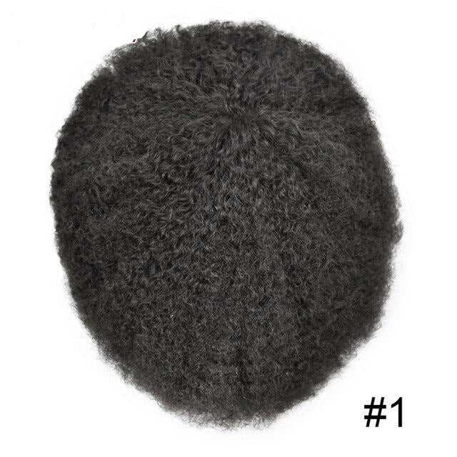 Afro Remy Toupee Full Pu Poly Skin Afro Wave Mens Replacement Hair Unit