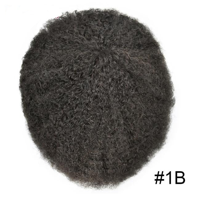 Afro Hair Natural Toupee Full PU Poly Skin Afro Wave Indian Remy Mens Hair Replacement Hairpiece