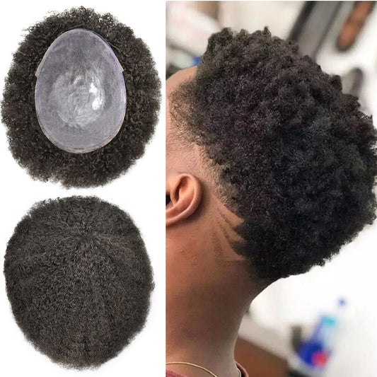 Afro Toupee Human Hair African American Wigs Full Skin Toupee Wavy Kinky Hair System Hairpiece 8x10 For Men or (Women if it fits) 