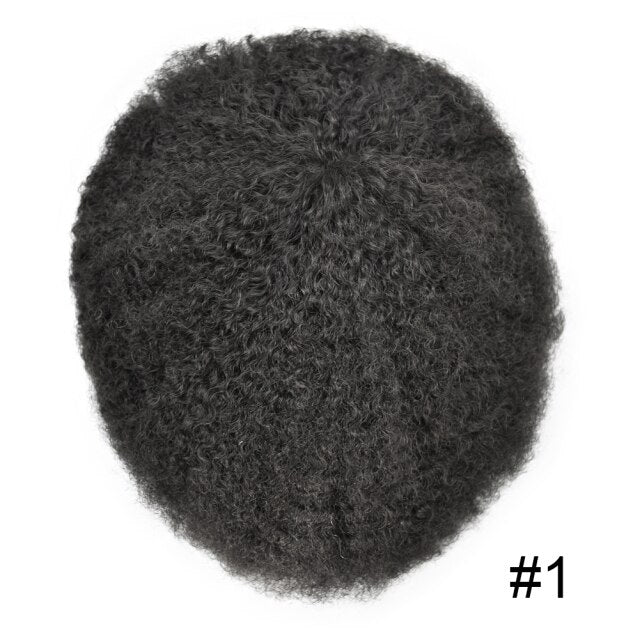 Afro Toupee Human Hair African American Wigs Full Skin Toupee Wavy Kinky Hair System Hairpiece 8x10 For Men or (Women if it fits) 