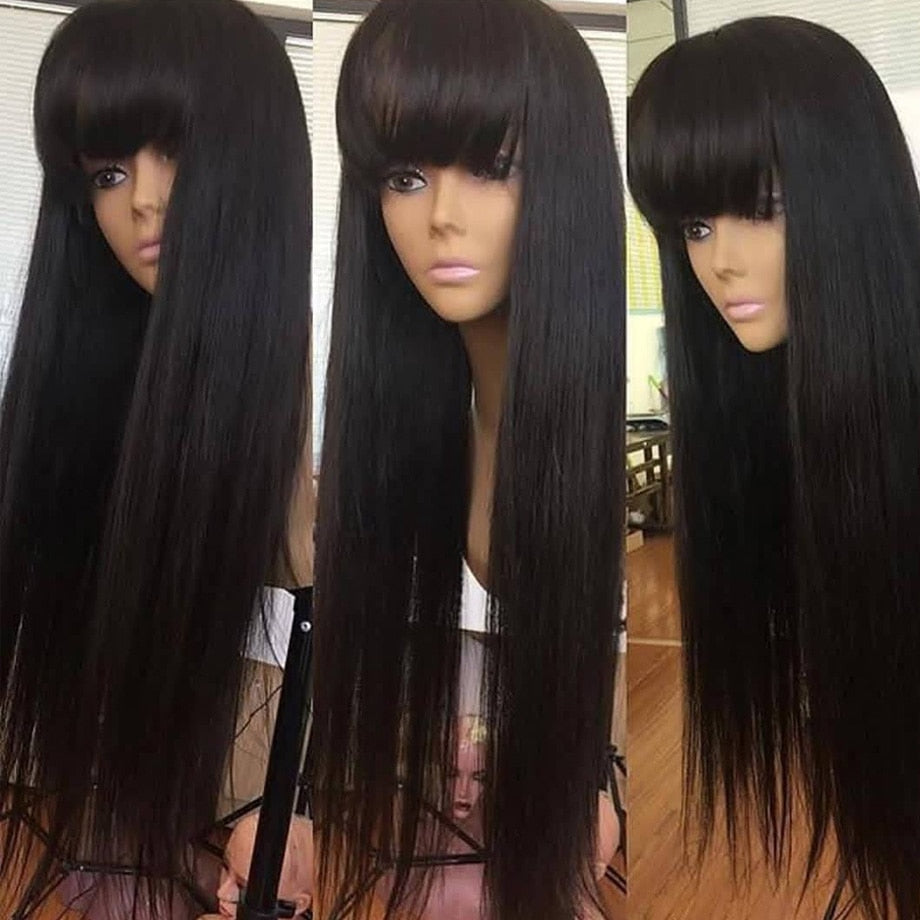 Glueless Brazilian Straight Human Hair Ready To Wear 100% Short & Long Bob Wigs With Bangs