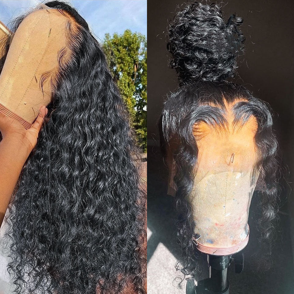 Human Hair Water Wave Pre Plucked 13x4 Lace Frontal Wigs 360 Full Lace Wig  Lace Front Wig Hd Curly Ponytail