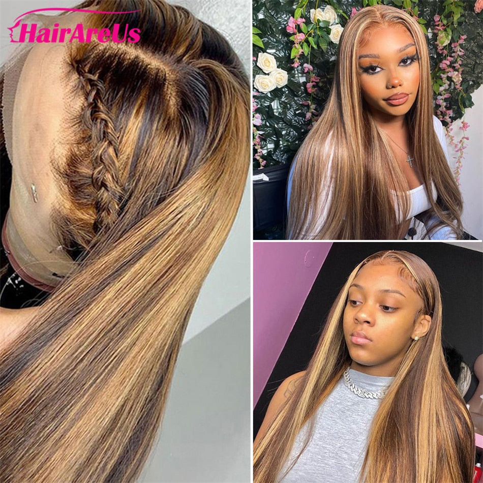 Highlight Remy Peruvian 100% Human Hair Colored Ombre Pre plucked 13X4 Lace Frontal 4X4 Closure Wig