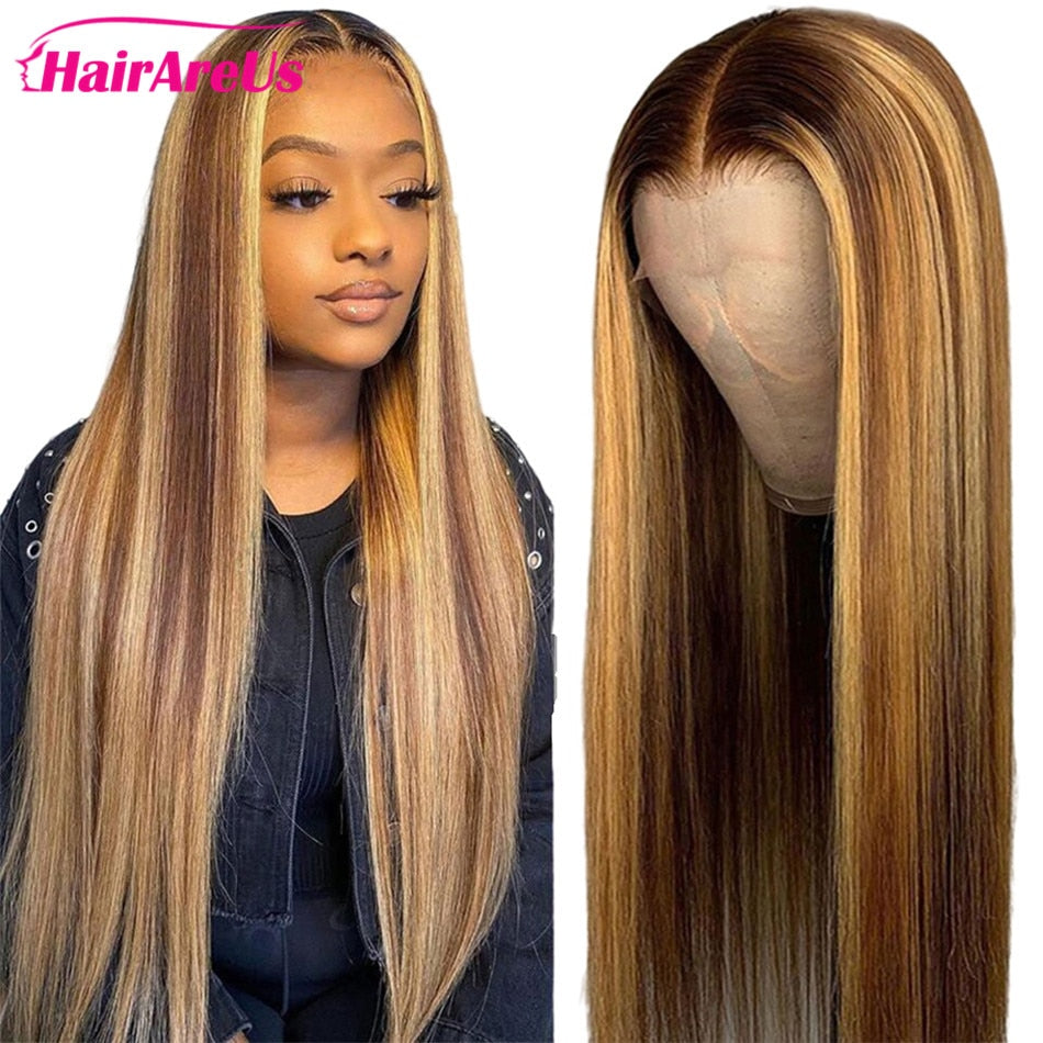 Highlight Remy Peruvian 100% Human Hair Colored Ombre Pre plucked 13X4 Lace Frontal 4X4 Closure Wig